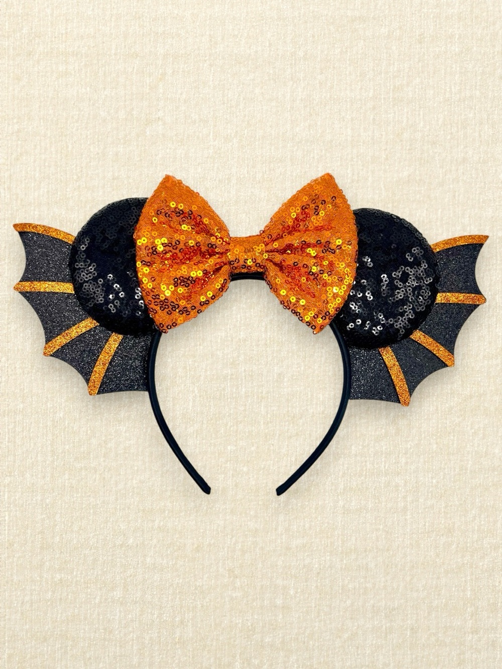 Orange & Black Sequin Bat Minnie Ears | Disney-Inspired Halloween Mouse Ears